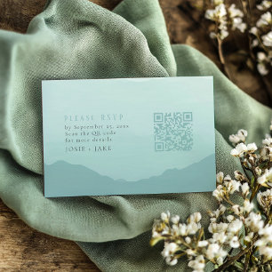 Grüne weiche Berge Hochzeit rsvp mit qr Code Begleitkarte