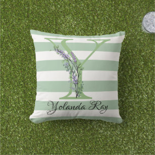 Grüne weiche Streifen Monogramm Lavendel Grünwurf Kissen