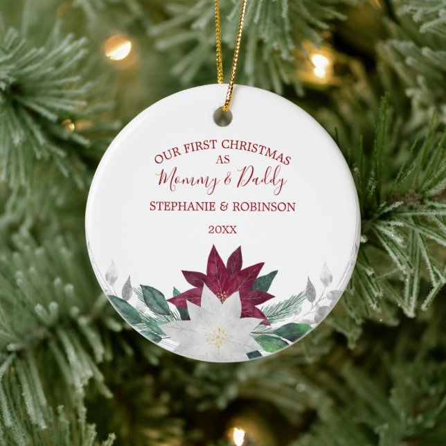 Grüne Weihnachten als Mommy und Daddy Keramik Ornament (Baum)