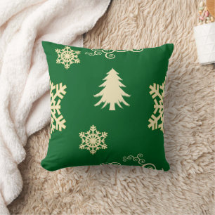Grüne Weihnachten mit Schneeflocken Kissen