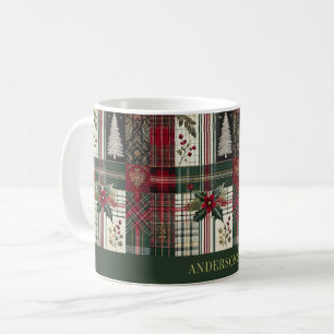 Grüne Weihnachten Rustikale Karierte Tartan Muster Kaffeetasse