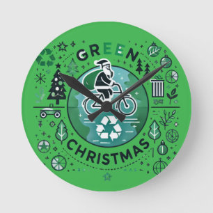 Grüne Weihnachten - Weihnachten und Recycelnd Desi Runde Wanduhr