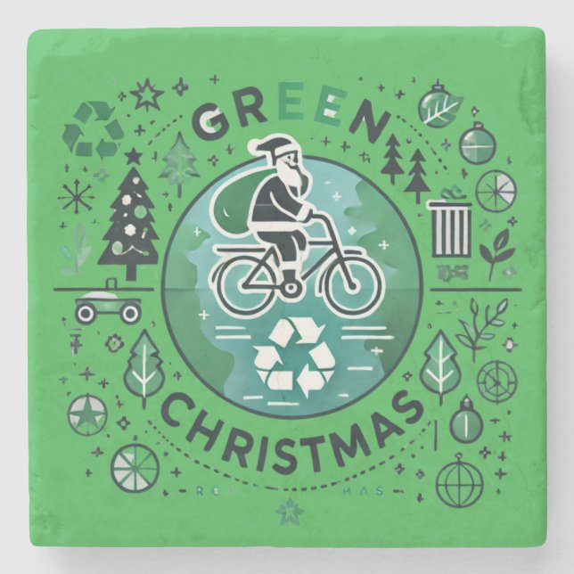 Grüne Weihnachten - Weihnachten und Recycelnd Desi Steinuntersetzer (Vorderseite)
