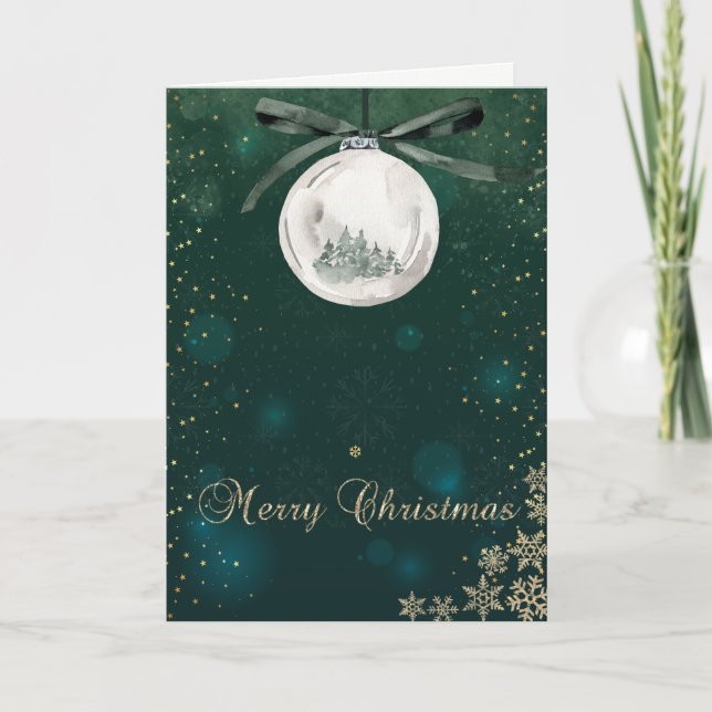 Grüne, weihnachtliche Pinienbäume Schneeflocken Feiertagskarte (Vorderseite)