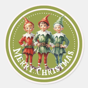 Grüne Weihnachts-Elfen-Aufkleber Runder Aufkleber