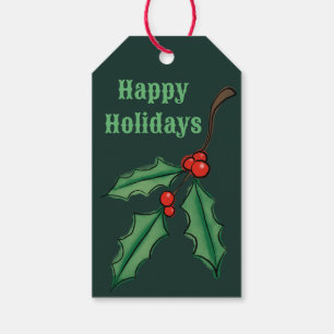 Grüne Weihnachts-Holly-Geschenktags Geschenkanhänger