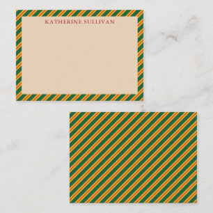 Grüne Weihnachts-Postkarte mit Streifenmuster und  Mitteilungskarte