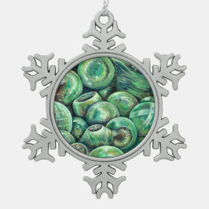 Grüne Weihnachtsbälle Schneeflocken Zinn-Ornament