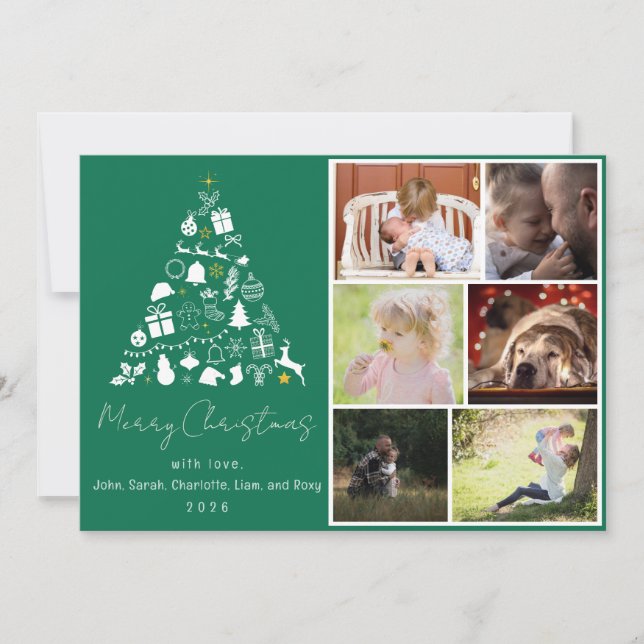 Grüne Weihnachtsbaum Design Flache Feiertagskarte (Vorderseite)