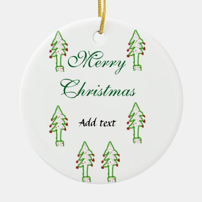 Grüne Weihnachtsbaum Rote Kirsche frohe Weihnachts Keramik Ornament (Vorne)