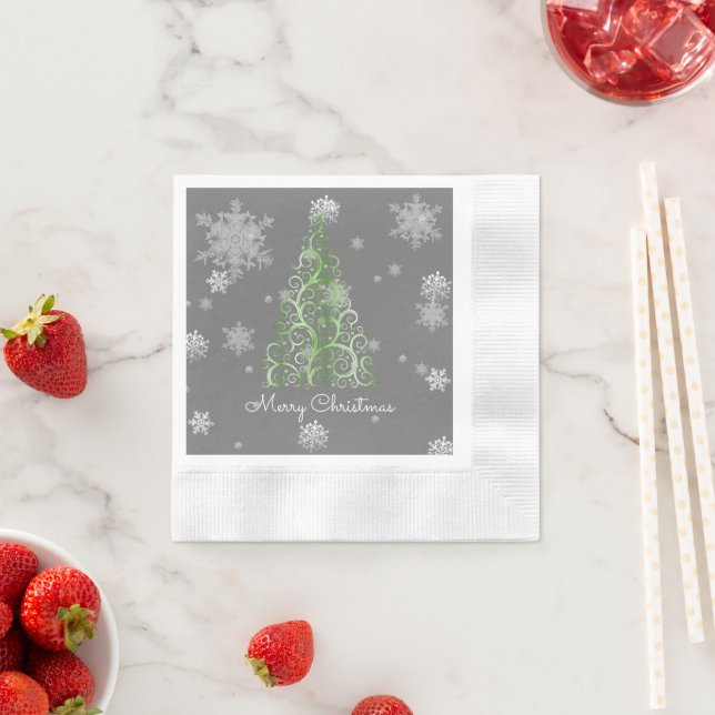 Grüne Weihnachtsbaum und Schneeflocken Papier Napk Serviette (Beispiel)