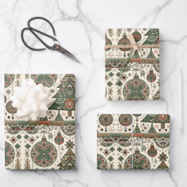 Grüne Weihnachtsbaumdekor Geschenkpapier Set