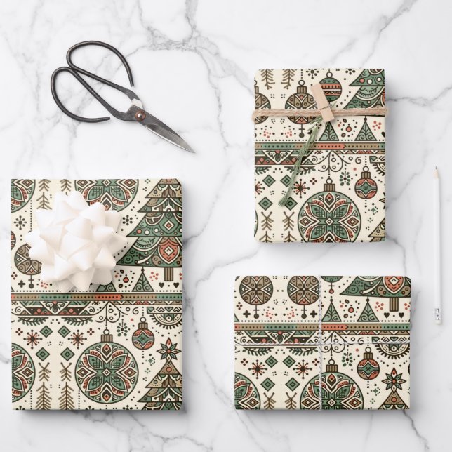 Grüne Weihnachtsbaumdekor Geschenkpapier Set (Vorderseite)