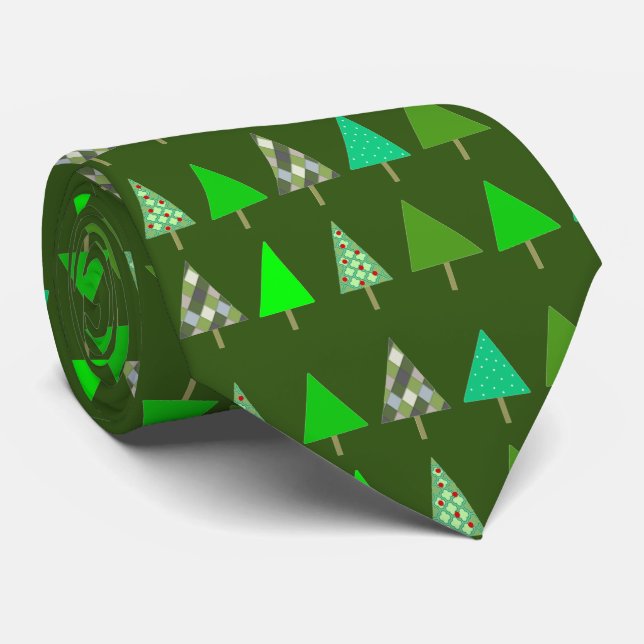 Grüne Weihnachtsbäume auf grünem Weihnachtsgebäck Krawatte (Gerollt)