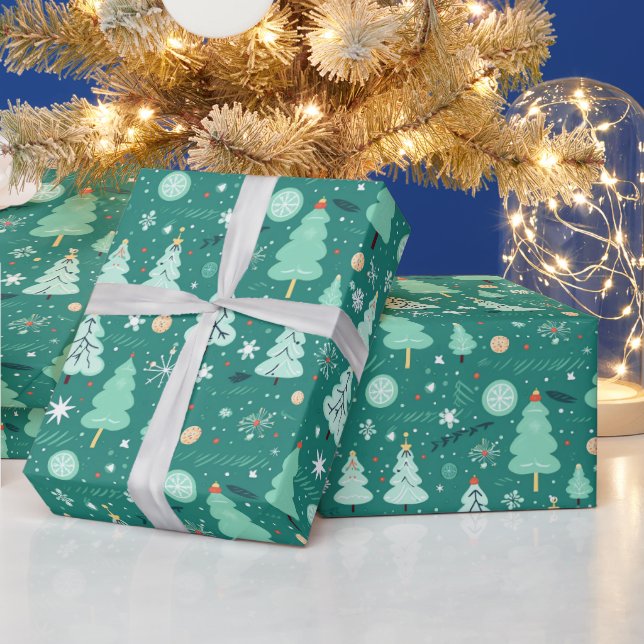 Grüne Weihnachtsbäume Geschenkpapier (Feiertage)