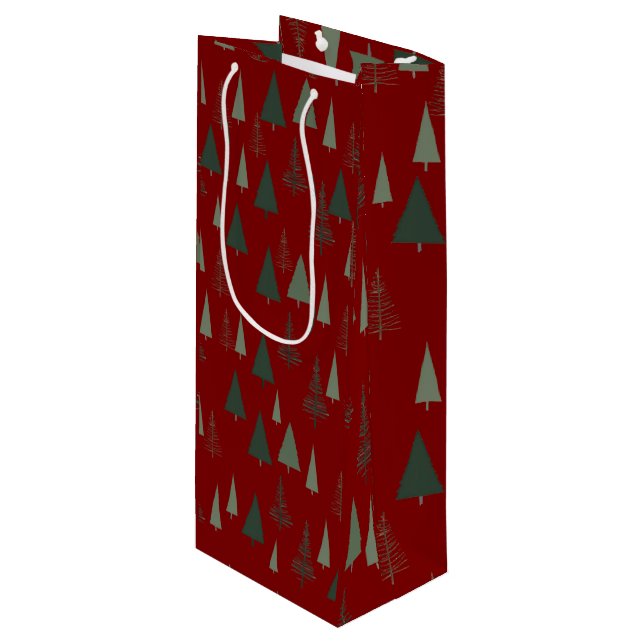 Grüne Weihnachtsbäume Geschenktüte Für Weinflaschen (Vorderseite Schrägansicht)