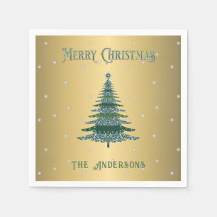 Grüne Weihnachtsbaume Individuelle Name Goldfolie Serviette