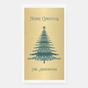 Grüne Weihnachtsbaume Individuelle Name Goldfolie Serviette