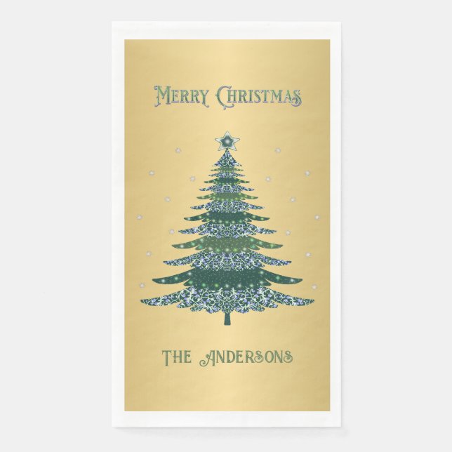 Grüne Weihnachtsbaume Individuelle Name Goldfolie Serviette (Vorderseite)