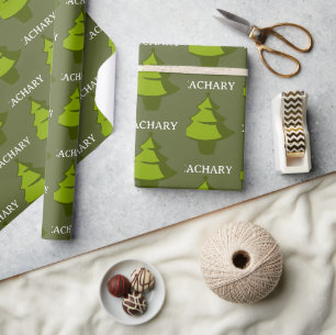 Grüne Weihnachtsbaume Personalisiertes Geschenk Geschenkpapier