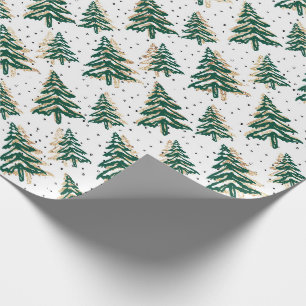 Grüne Weihnachtsbaume und Gold-Imitat-Glitzer-Mus Geschenkpapier