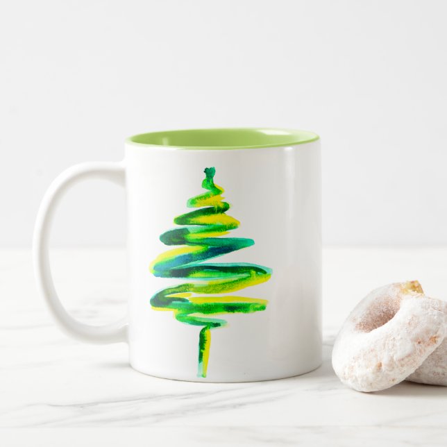 Grüne Weihnachtsbaumfarbe Zweifarbige Tasse (Mit Donut)