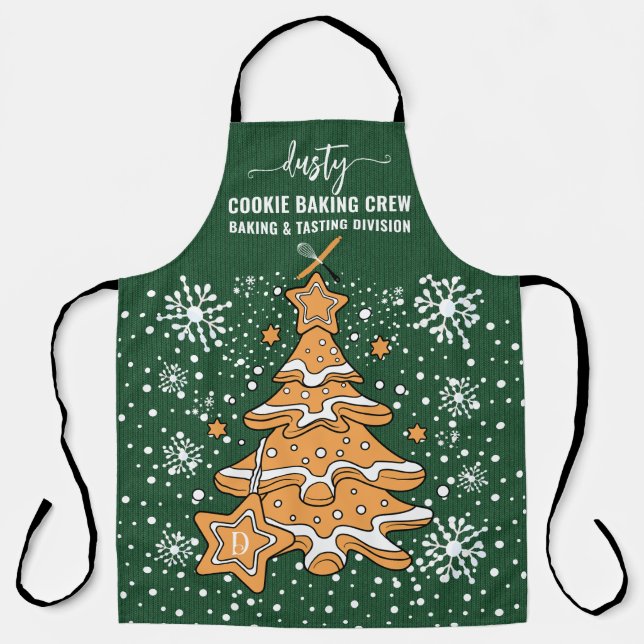 Grüne Weihnachtsbaumkost Backen Crew Schneeflocken Schürze (Vorderseite)