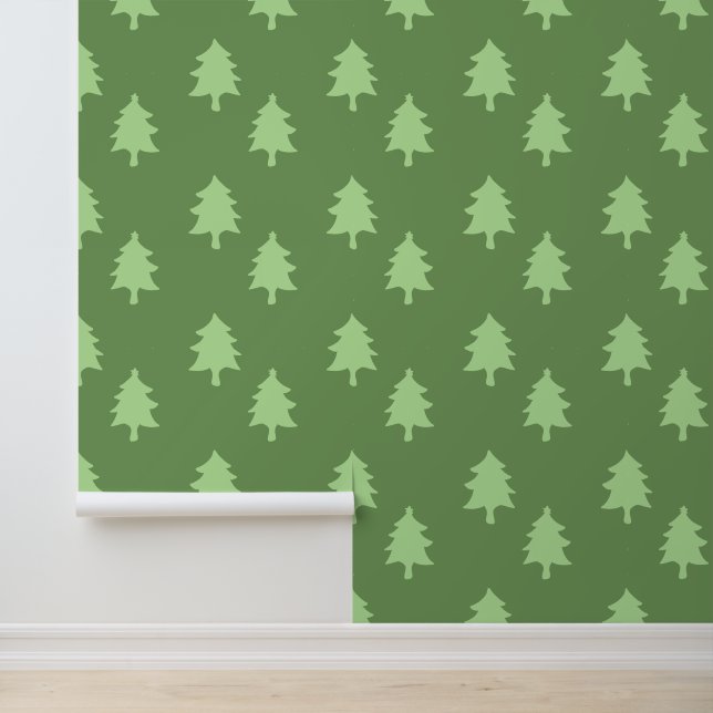 Grüne Weihnachtsbaumschale und -klebe Tapete (Anwendung)