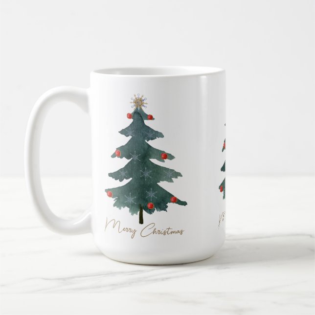 Grüne Weihnachtsbaumschmuck Frohe Weihnachten Kaffeetasse (Links)