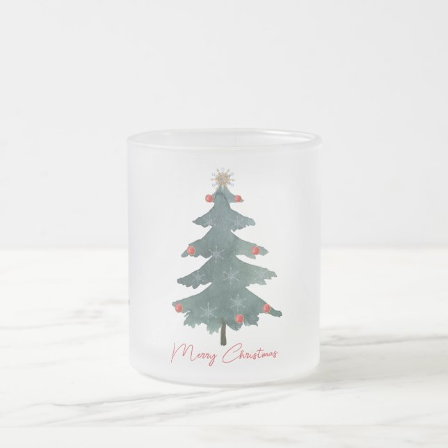 Grüne Weihnachtsbaumschmuck Frohe Weihnachten Mattglastasse (Mittel)