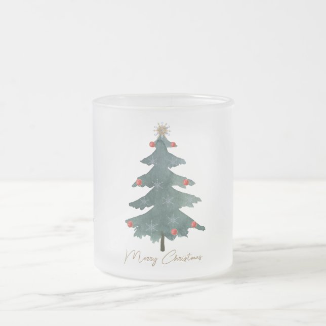 Grüne Weihnachtsbaumschmuck Frohe Weihnachten Mattglastasse (Mittel)