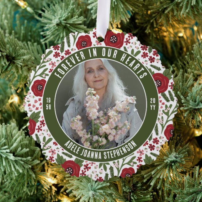 Grüne Weihnachtsblume für immer in unserem Herzen  Ornament Karte (Insitu (Baum))