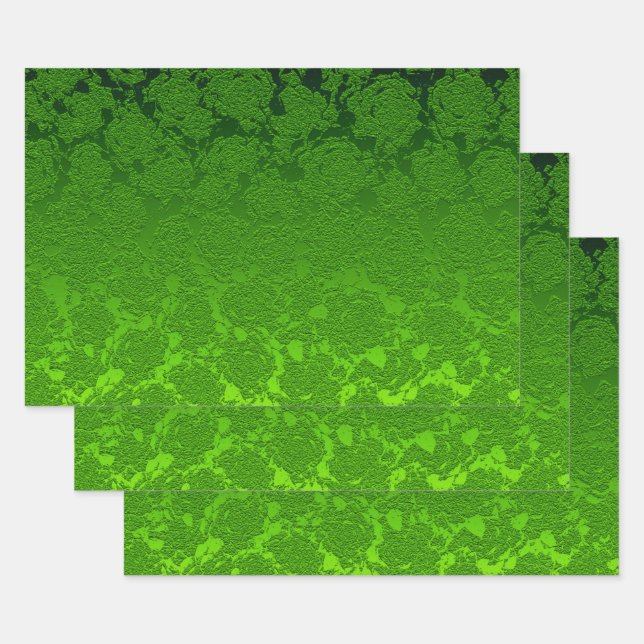 Grüne Weihnachtsblume Sukkulent Muster Metallic Geschenkpapier Set (Set)