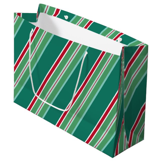 Grüne Weihnachtscreme Streifen Große Geschenktasch Große Geschenktüte (Vorderseite Schrägansicht)