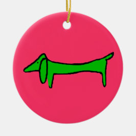 Grüne Weihnachtsfeier-Dackel Keramik Ornament