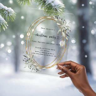 Grüne Weihnachtsfeier mit goldenem Frost Acryleinladungen