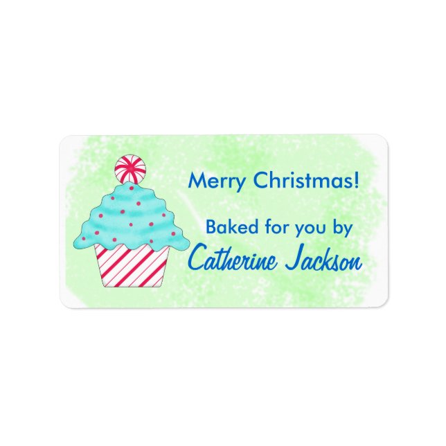 Grüne Weihnachtsfeier Peppermint Cupcake Food Gesc Adressaufkleber (Vorne)