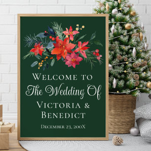 Grüne Weihnachtsfeier Poinsettia Begrüßung Poster
