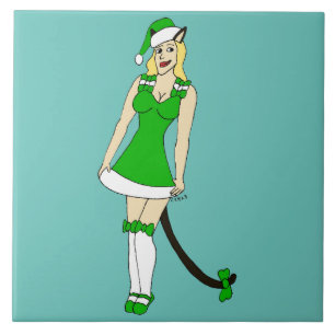 Grüne Weihnachtsfrau Fliese
