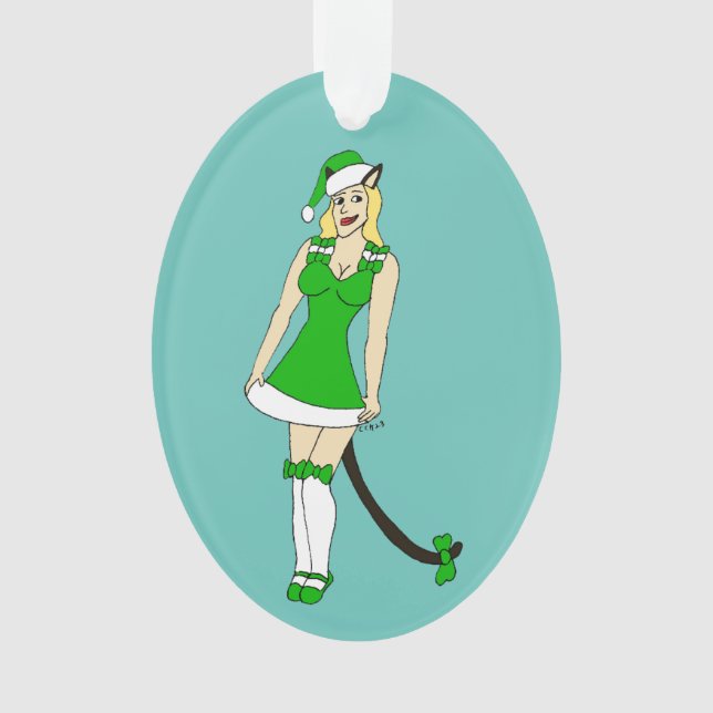 Grüne Weihnachtsfrau Ornament (Vorderseite)