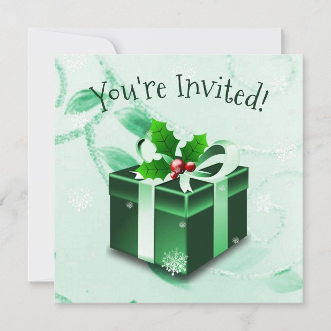 Grüne Weihnachtsgeschenke Einladung (Vorderseite)