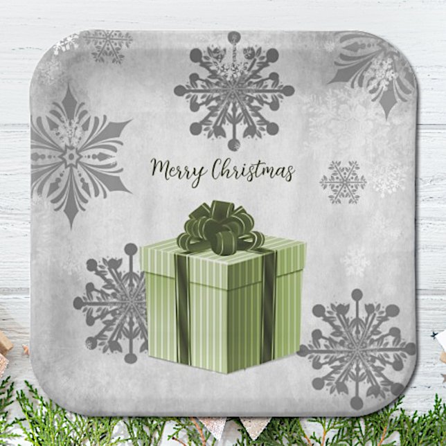 Grüne Weihnachtsgeschenkplatte Pappteller (Green Christmas Gift Paper Plates)