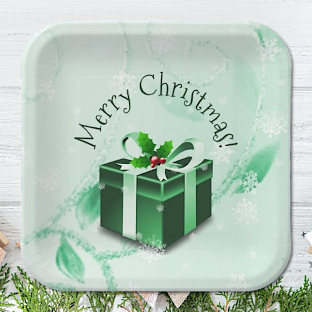 Grüne Weihnachtsgeschenkplatte Pappteller (Green Christmas Gift Paper Plates)