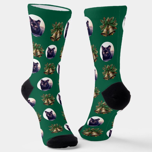 Grüne Weihnachtsglocken und Foto für Katzen Socken (Gewinkelt)