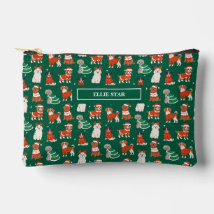 Grüne Weihnachtshunde Personalisiert Girl Cosmetic Zubehörtasche