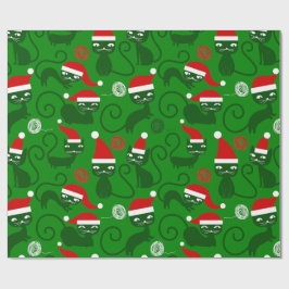 Grüne Weihnachtskatzen Geschenkpapier