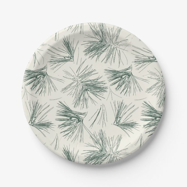 Grüne Weihnachtskiefernnadeln Pappteller (Vorderseite)