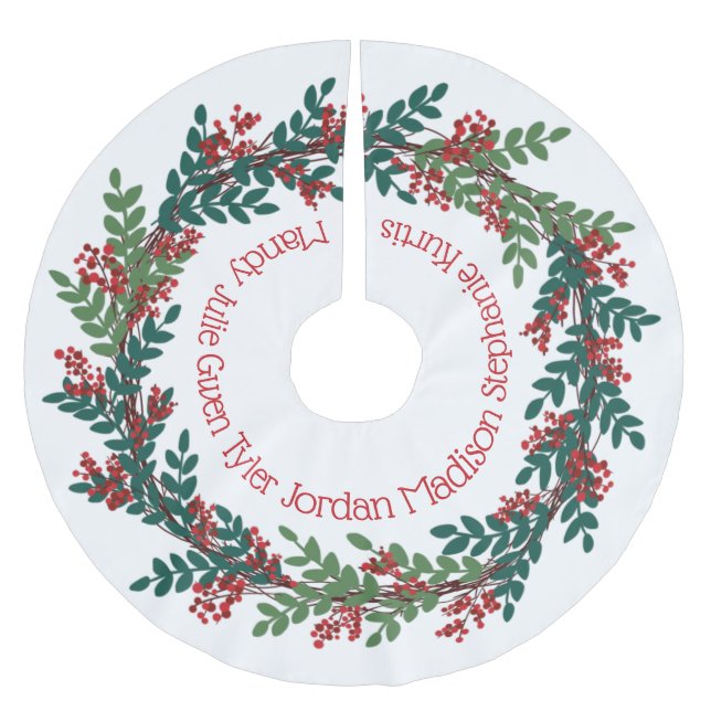 Grüne Weihnachtskranke Familiennamen Polyester Weihnachtsbaumdecke (Vorderseite)