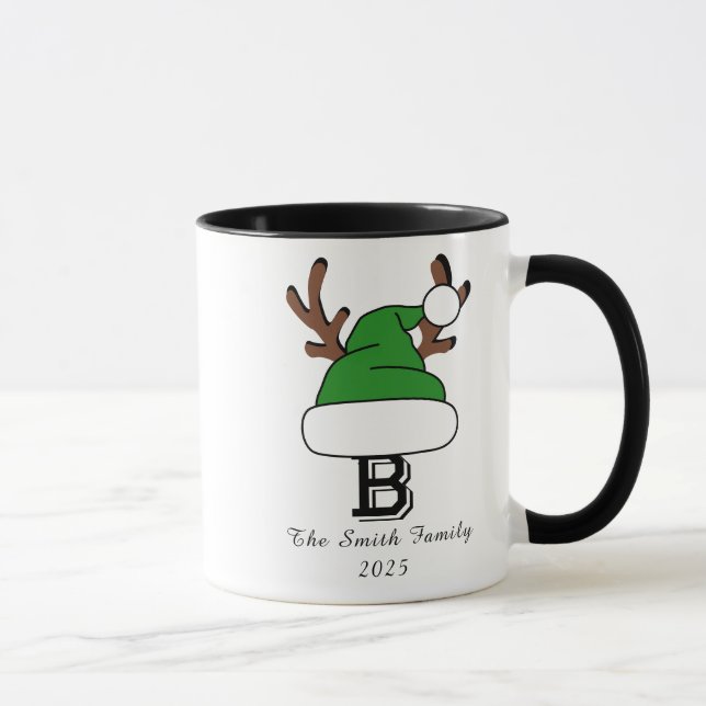 Grüne Weihnachtsmannmütze Monogram Weihnachten Tasse (Rechts)