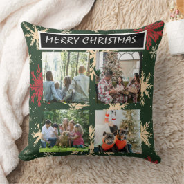 Grüne Weihnachtsmuster 4-Foto-Collage Kissen